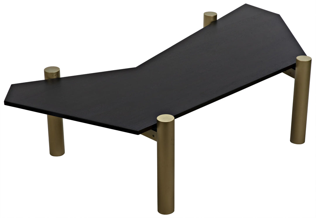 American Home Furniture | Noir - Tabu Coffee Table, Brass Finished Legs with Ebony Walnut Top