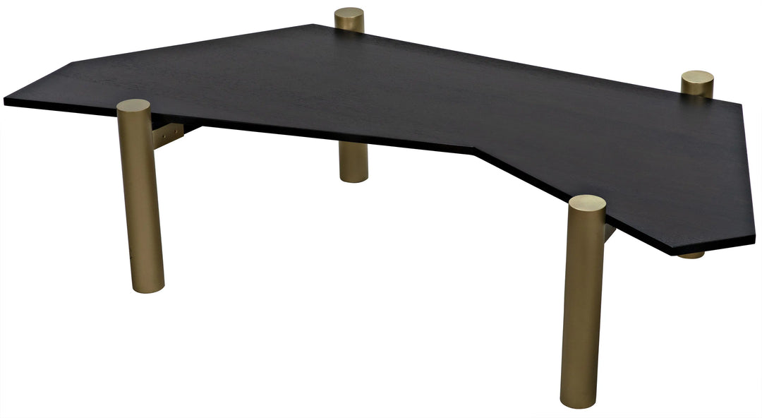 American Home Furniture | Noir - Tabu Coffee Table, Brass Finished Legs with Ebony Walnut Top