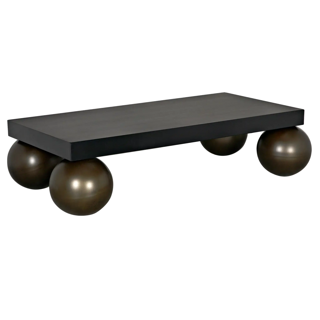 American Home Furniture | Noir - Cosmo Coffee Table, Black Metal with Aged Brass Finish Legs