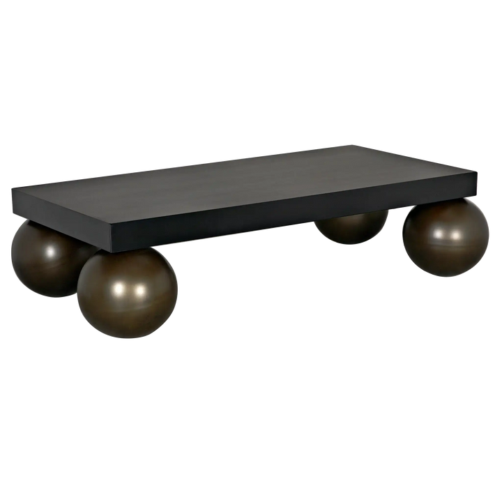 American Home Furniture | Noir - Cosmo Coffee Table, Black Metal with Aged Brass Finish Legs