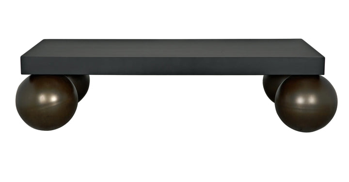 American Home Furniture | Noir - Cosmo Coffee Table, Black Metal with Aged Brass Finish Legs