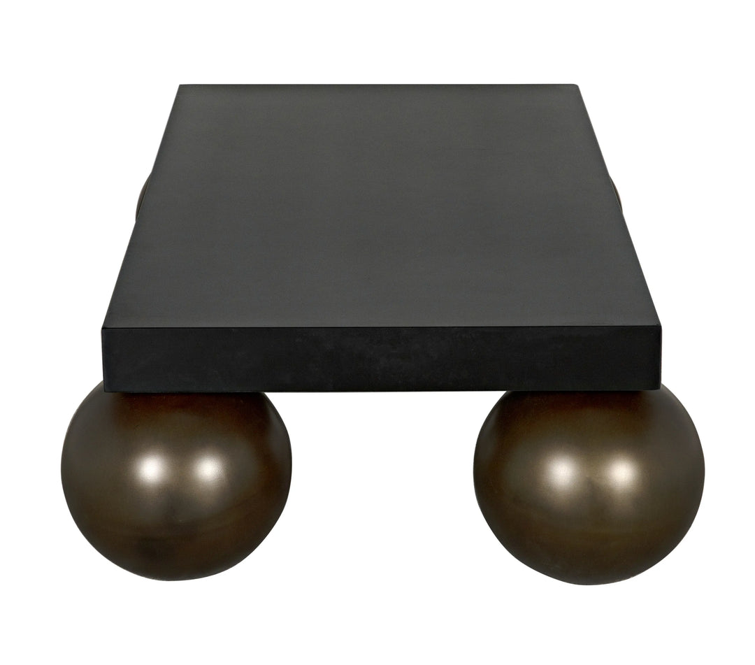 American Home Furniture | Noir - Cosmo Coffee Table, Black Metal with Aged Brass Finish Legs