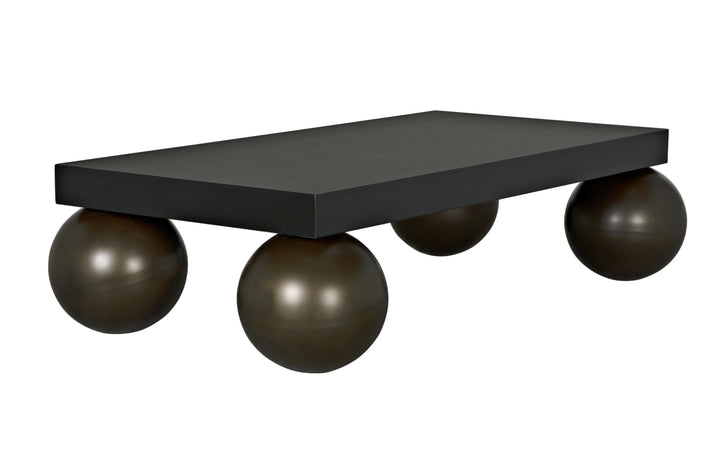 American Home Furniture | Noir - Cosmo Coffee Table, Black Metal with Aged Brass Finish Legs