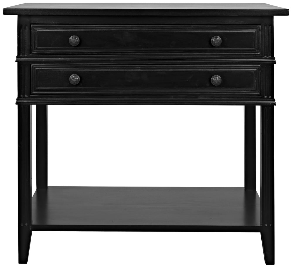 American Home Furniture | Noir - Colonial 2-Drawer Side Table, Distressed Black