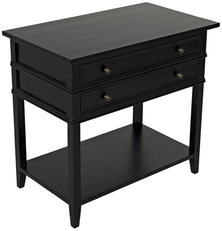 American Home Furniture | Noir - Colonial 2-Drawer Side Table, Distressed Black