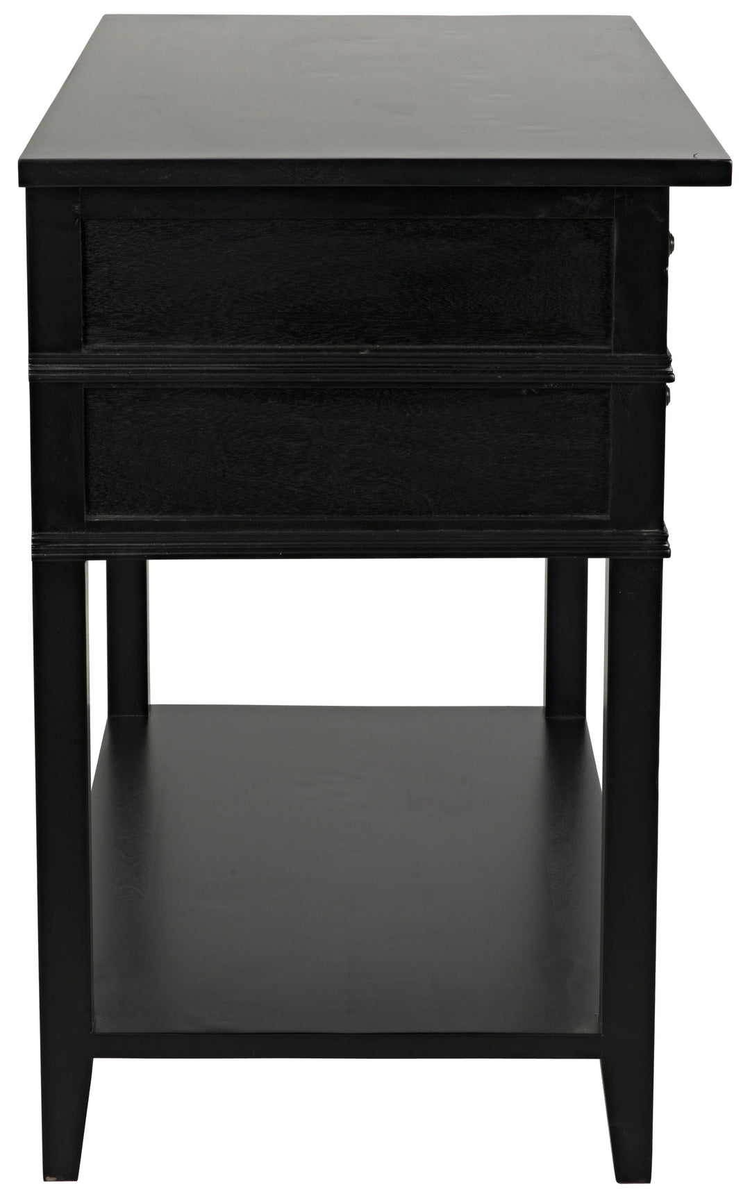 American Home Furniture | Noir - Colonial 2-Drawer Side Table, Distressed Black