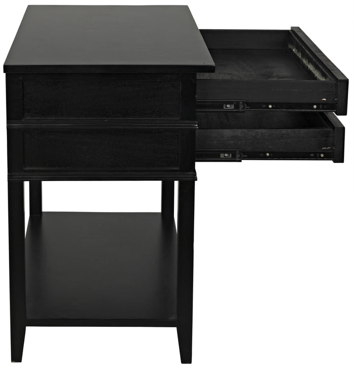 American Home Furniture | Noir - Colonial 2-Drawer Side Table, Distressed Black