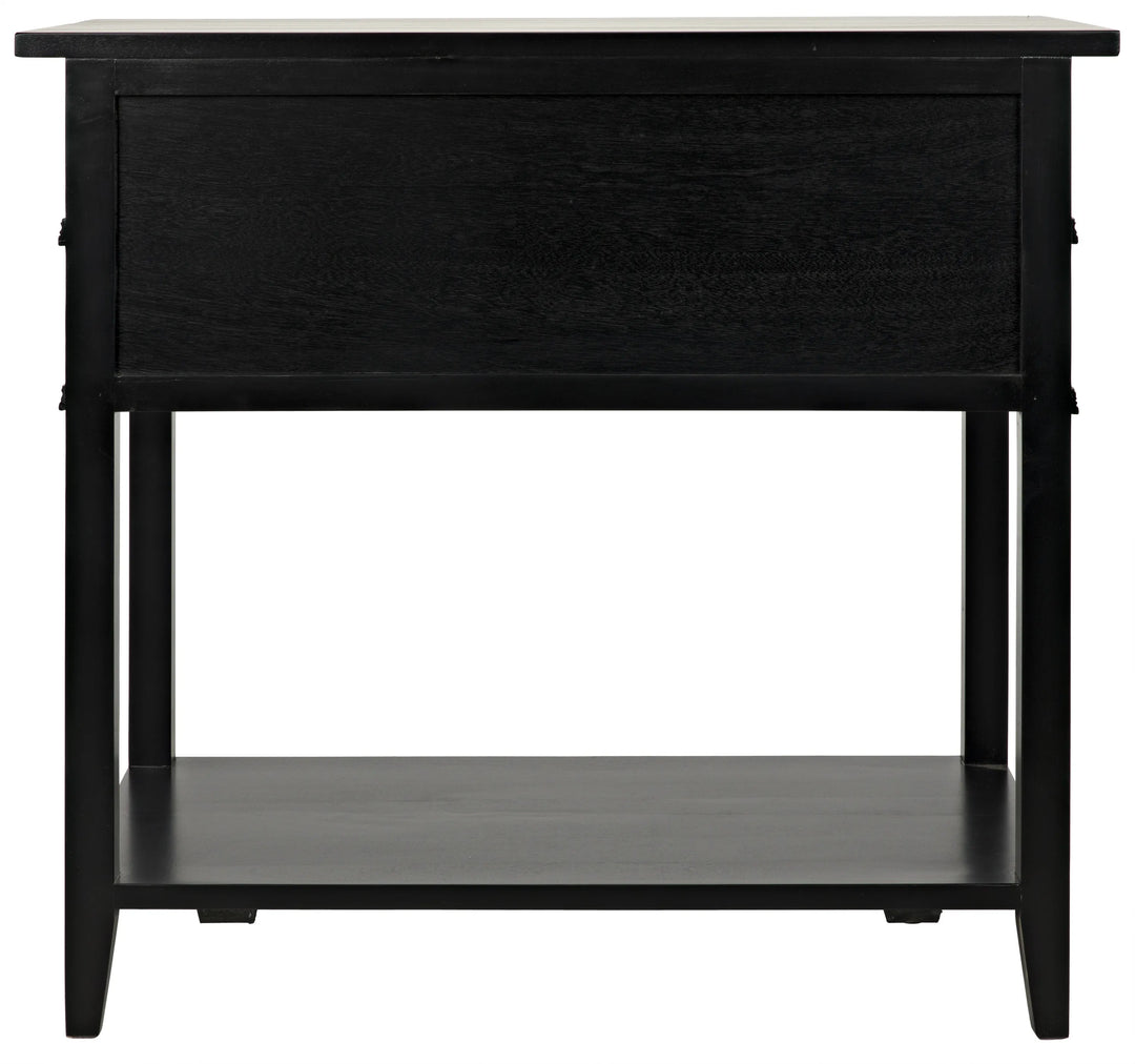 American Home Furniture | Noir - Colonial 2-Drawer Side Table, Distressed Black