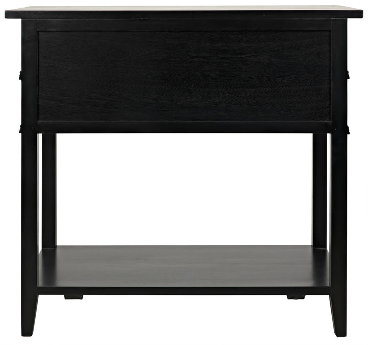 American Home Furniture | Noir - Colonial 2-Drawer Side Table, Distressed Black