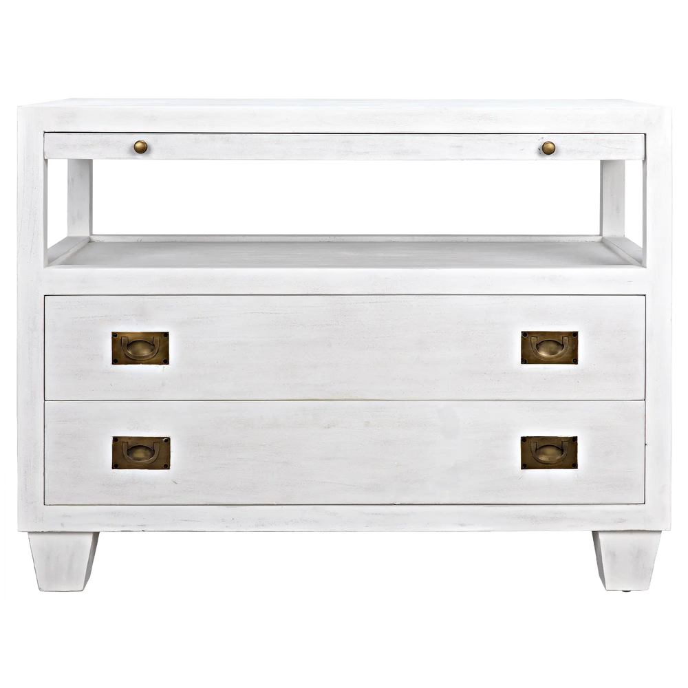 American Home Furniture | Noir - 2-Drawer Side Table with Sliding Tray, White Wash