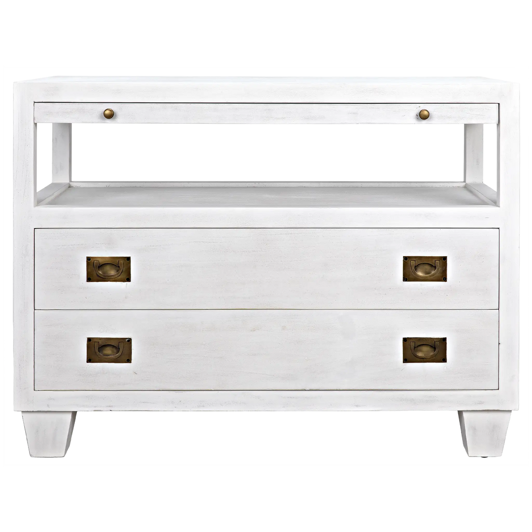 American Home Furniture | Noir - 2-Drawer Side Table with Sliding Tray, White Wash