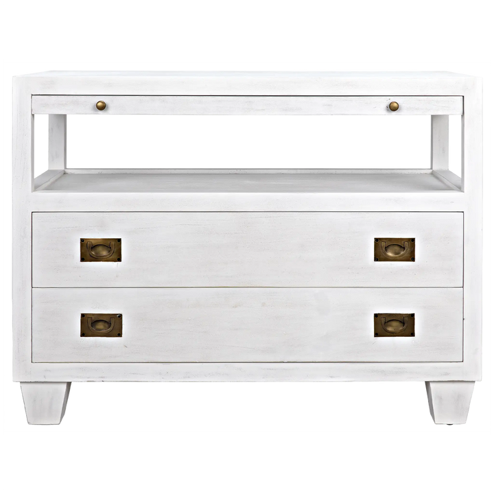 American Home Furniture | Noir - 2-Drawer Side Table with Sliding Tray, White Wash