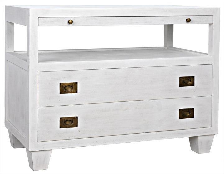 American Home Furniture | Noir - 2-Drawer Side Table with Sliding Tray, White Wash