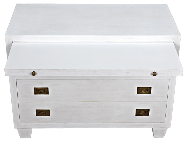 American Home Furniture | Noir - 2-Drawer Side Table with Sliding Tray, White Wash