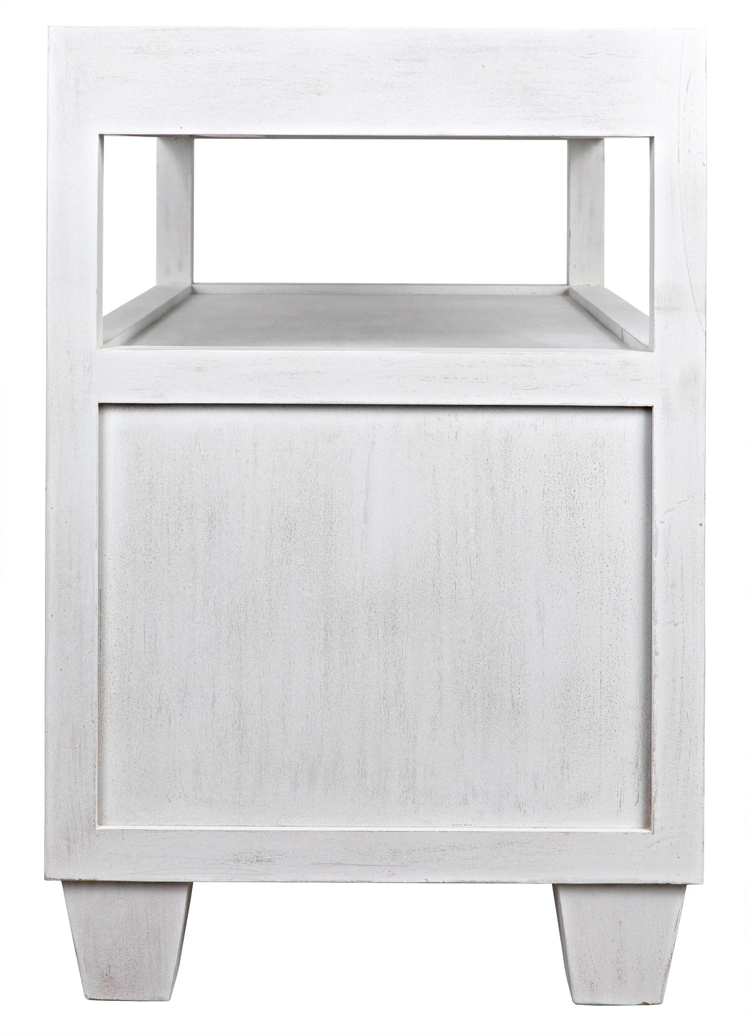 American Home Furniture | Noir - 2-Drawer Side Table with Sliding Tray, White Wash