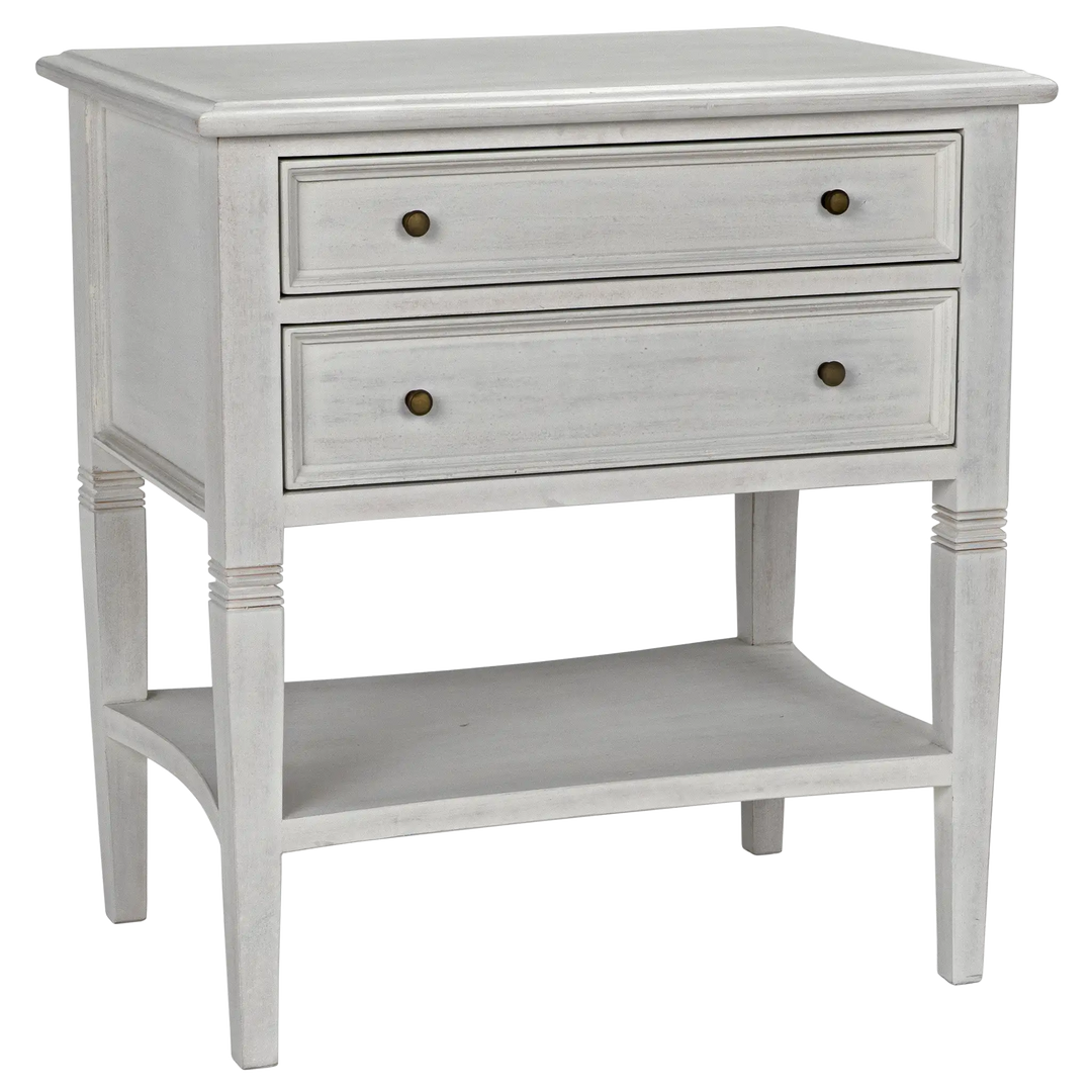 American Home Furniture | Noir - Oxford 2-Drawer Side Table, White Wash