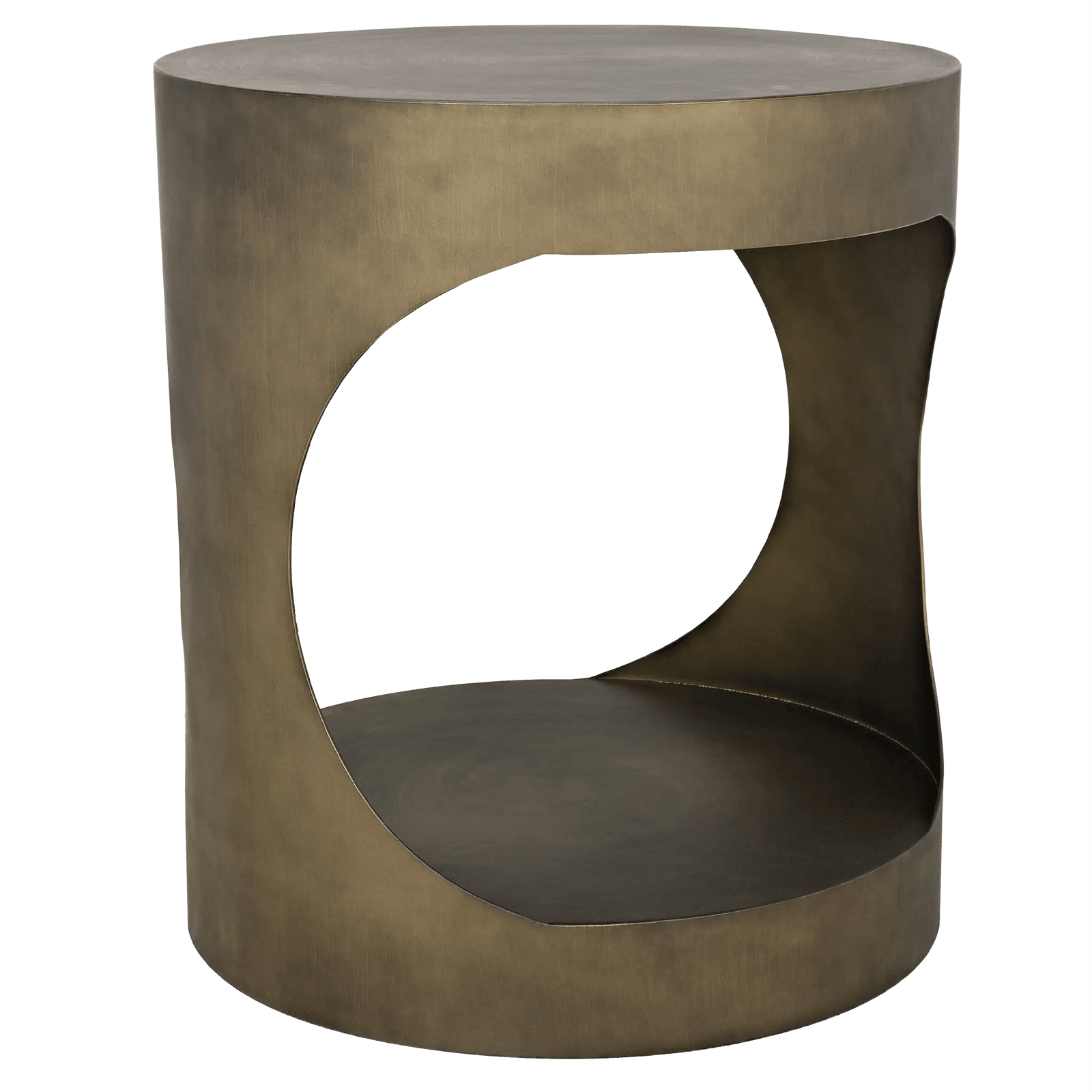 Noir Eclipse Round Side Table, Metal with Aged Brass Finish ACCENT TABLES