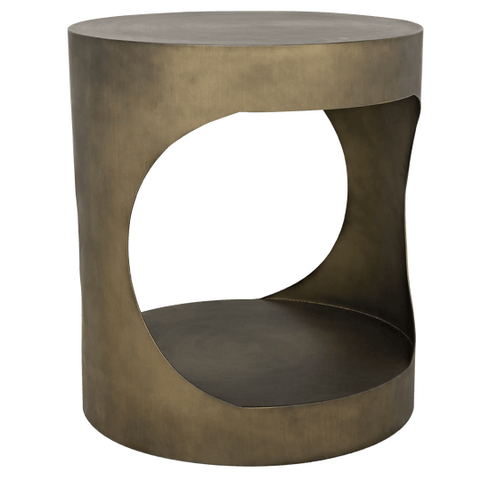 Noir Eclipse Round Side Table, Metal with Aged Brass Finish ACCENT TABLES
