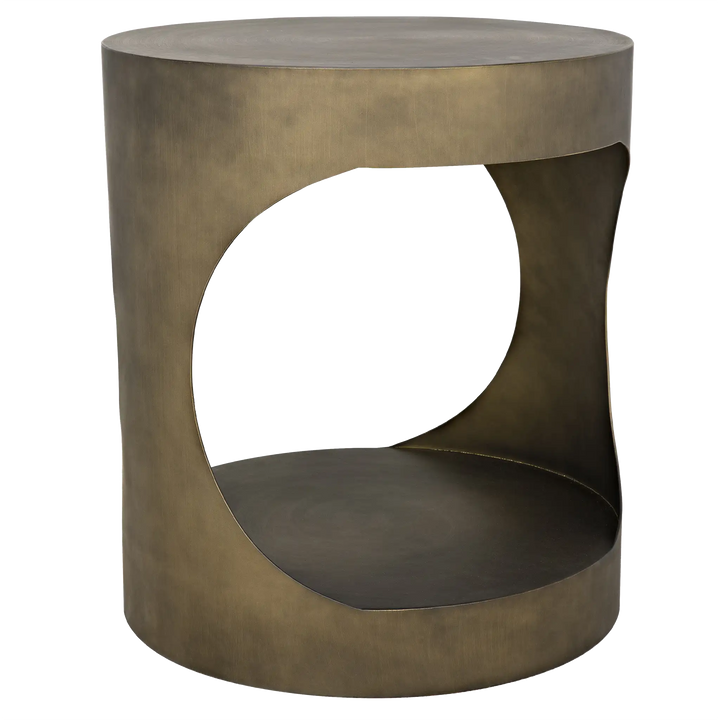 American Home Furniture | Noir - Eclipse Round Side Table, Metal with Aged Brass Finish