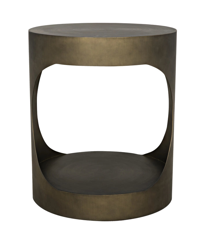 American Home Furniture | Noir - Eclipse Round Side Table, Metal with Aged Brass Finish