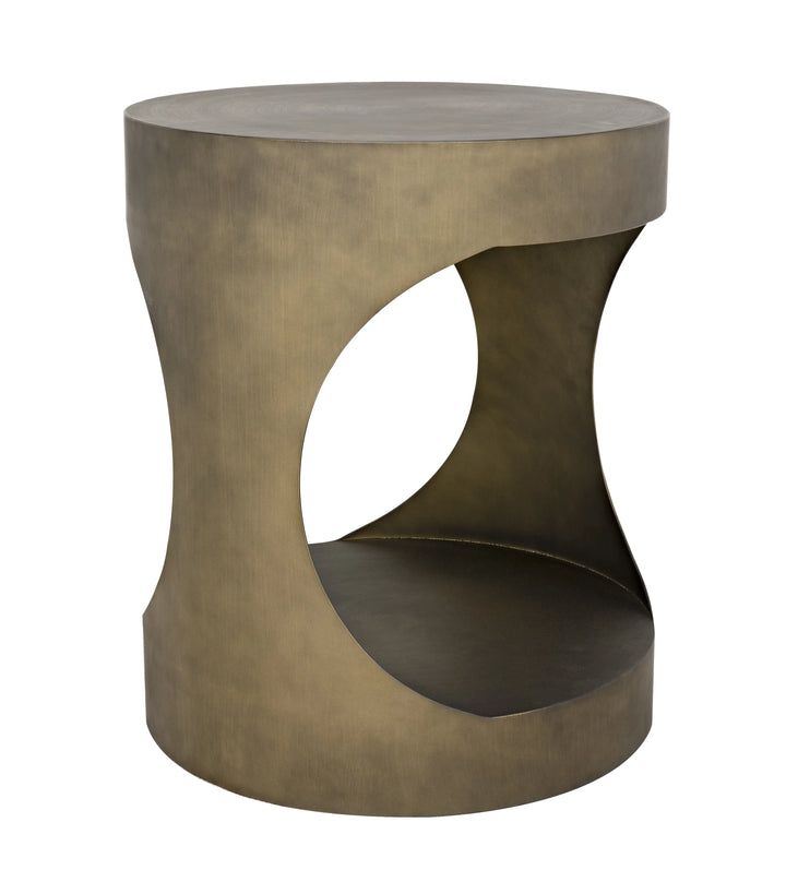 American Home Furniture | Noir - Eclipse Round Side Table, Metal with Aged Brass Finish