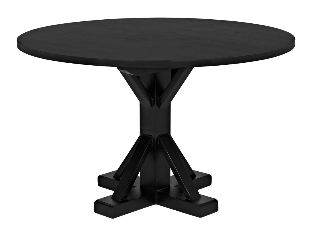 American Home Furniture | Noir - Criss-Cross Round Table, 48" Diameter, Hand Rubbed Black