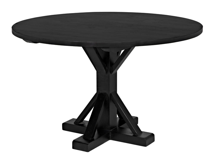 American Home Furniture | Noir - Criss-Cross Round Table, 48" Diameter, Hand Rubbed Black