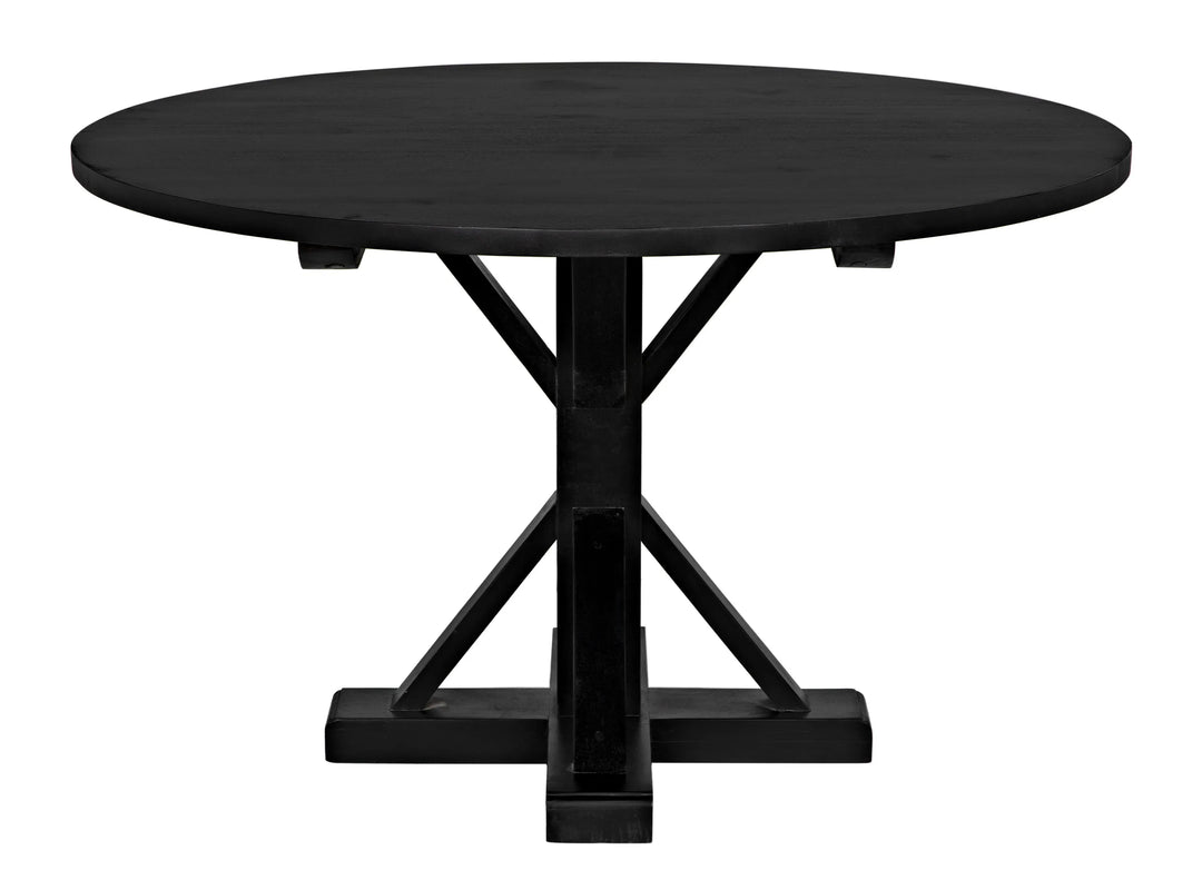 American Home Furniture | Noir - Criss-Cross Round Table, 48" Diameter, Hand Rubbed Black