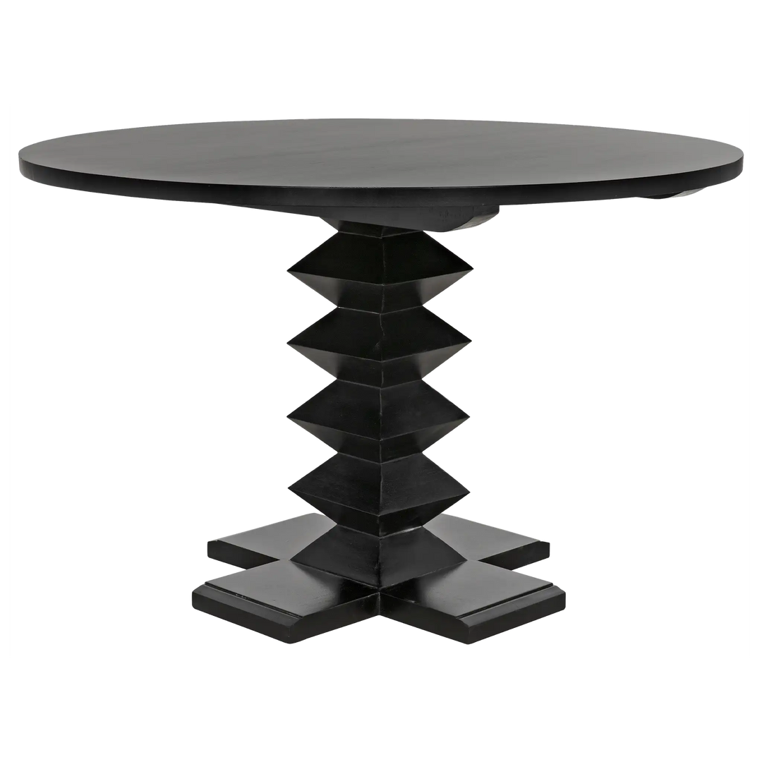 American Home Furniture | Noir - Zig-Zag Dining Table, 48" Diameter, Hand Rubbed Black