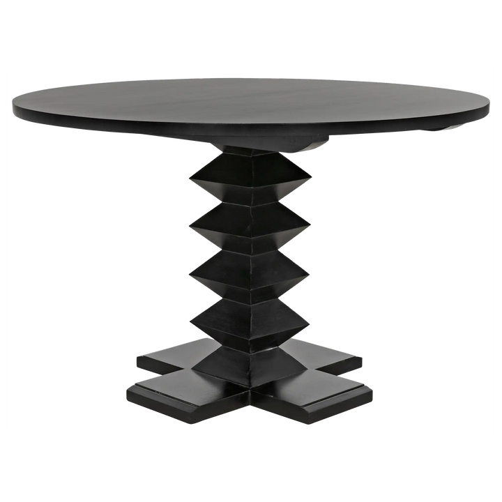 American Home Furniture | Noir - Zig-Zag Dining Table, 48" Diameter, Hand Rubbed Black