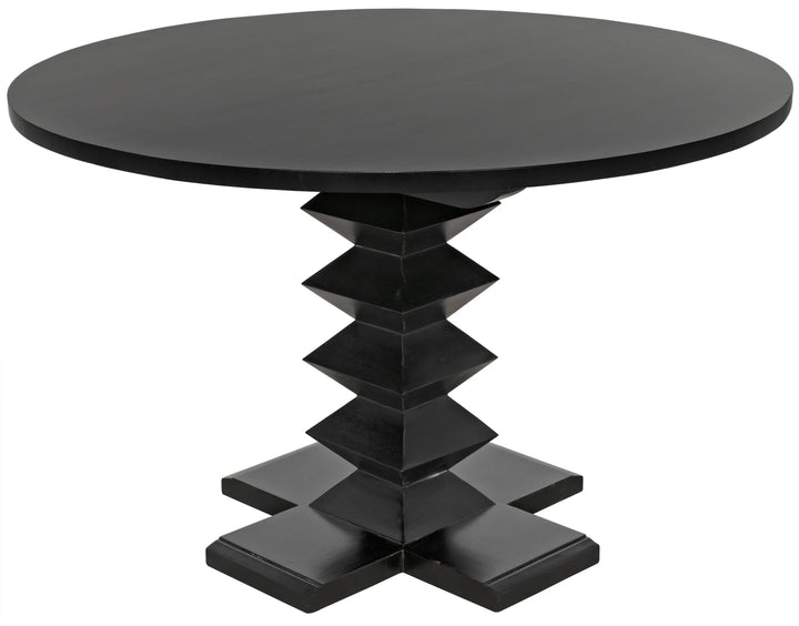 American Home Furniture | Noir - Zig-Zag Dining Table, 48" Diameter, Hand Rubbed Black