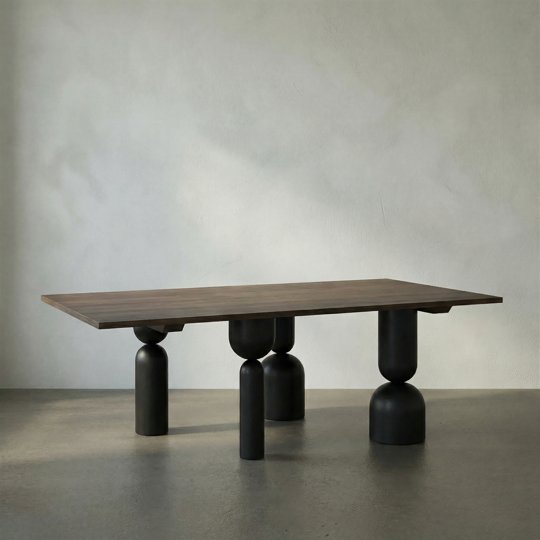 Noir - Leandra Dining Table with Walnut Top - GTAB5009MTB