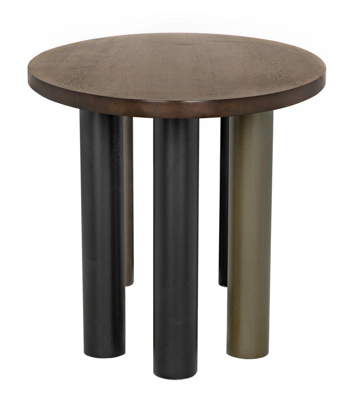 American Home Furniture | Noir - Journal Oval Dining Table, Dark Walnut with Black & Aged Brass Steel Base