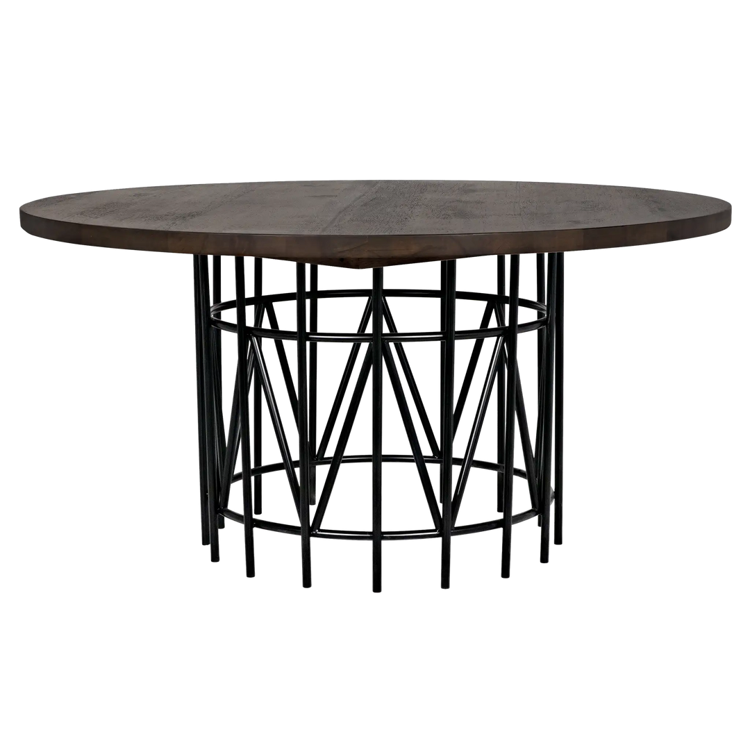 American Home Furniture | Noir - Silberman Dining Table, Dark Walnut W/Black Steel Base