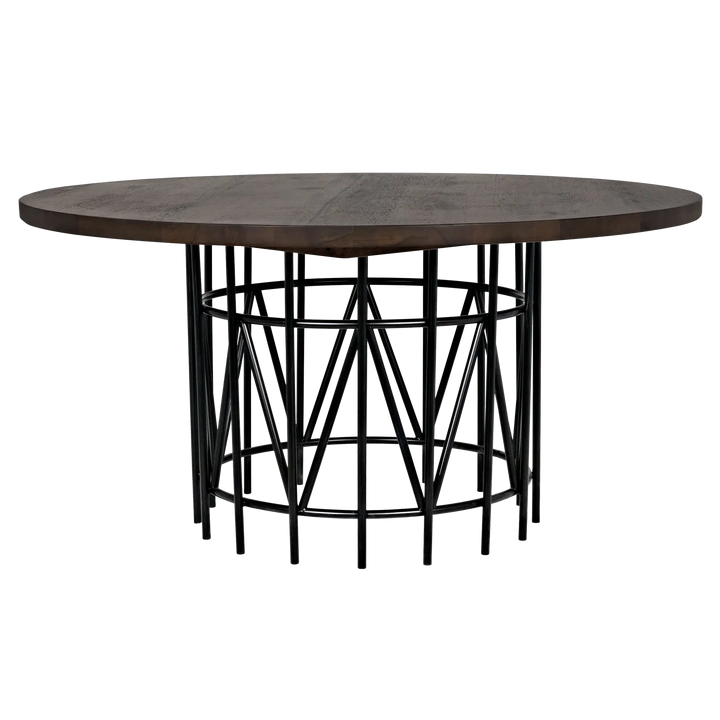 American Home Furniture | Noir - Silberman Dining Table, Dark Walnut W/Black Steel Base