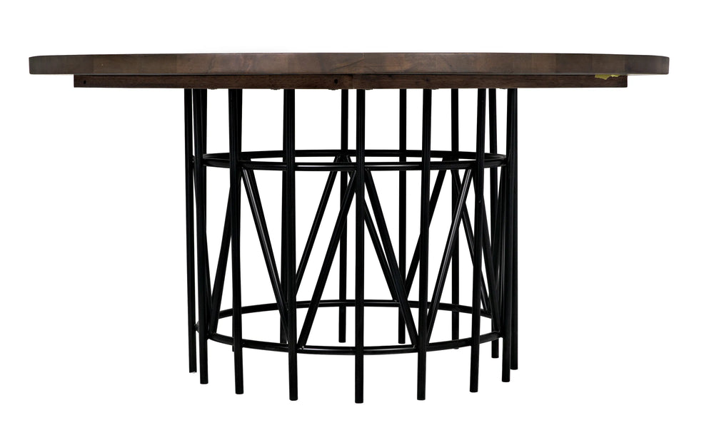 American Home Furniture | Noir - Silberman Dining Table, Dark Walnut W/Black Steel Base