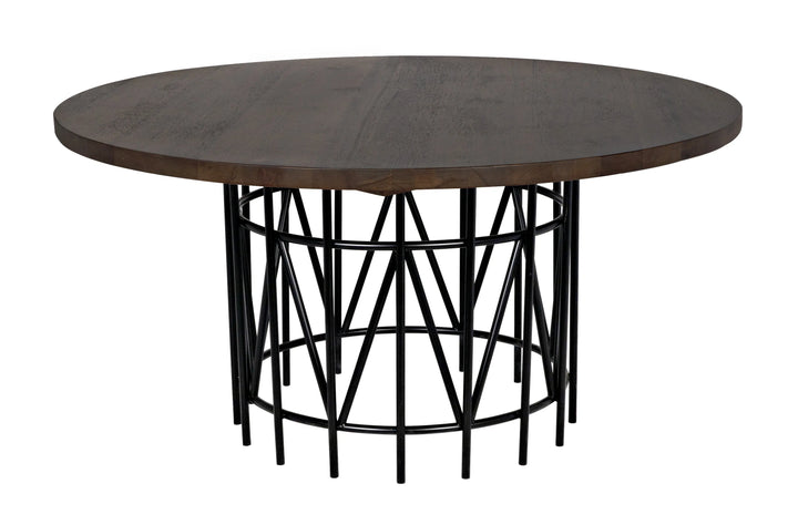 American Home Furniture | Noir - Silberman Dining Table, Dark Walnut W/Black Steel Base