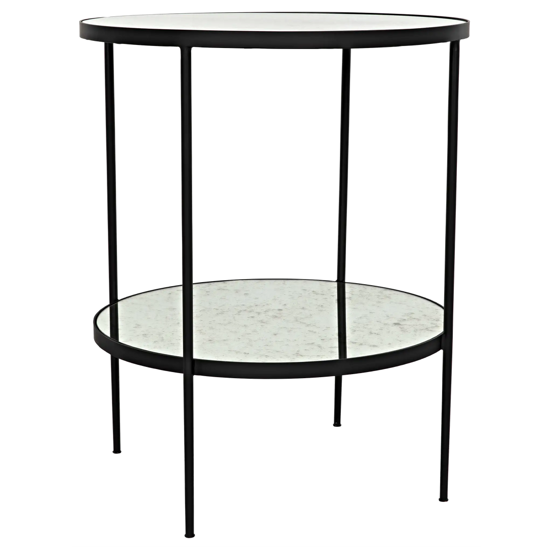 American Home Furniture | Noir - Anna Side Table, Black Steel with Antiqued Mirror