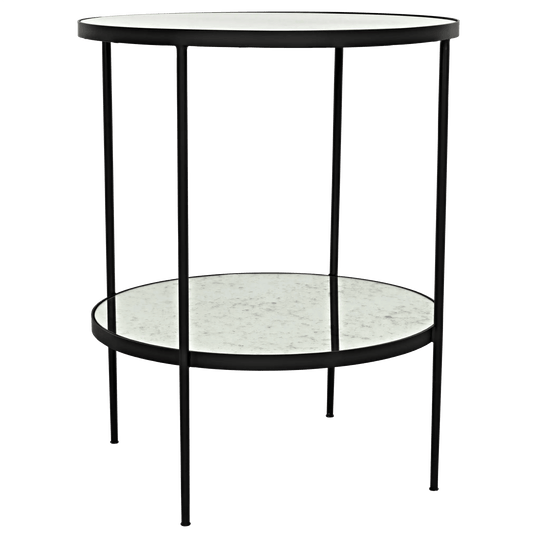 Noir Anna Side Table, Black Steel with Antiqued Mirror ACCENT TABLES