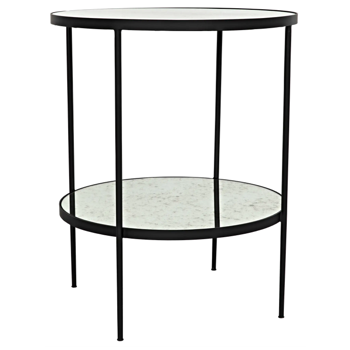 American Home Furniture | Noir - Anna Side Table, Black Steel with Antiqued Mirror