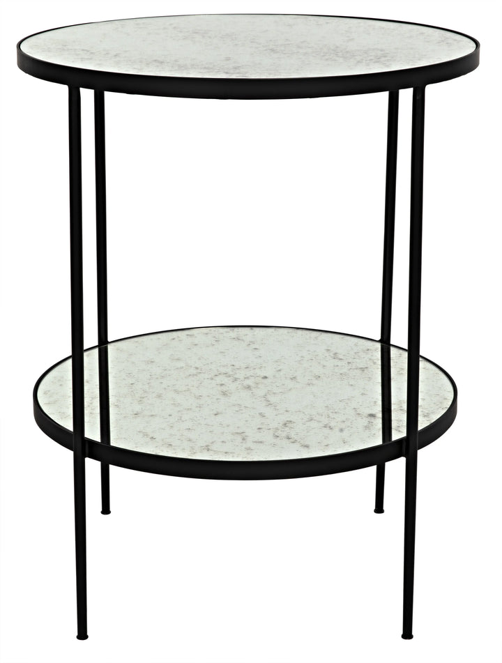 American Home Furniture | Noir - Anna Side Table, Black Steel with Antiqued Mirror