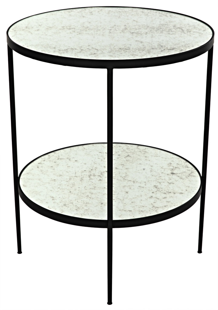 American Home Furniture | Noir - Anna Side Table, Black Steel with Antiqued Mirror