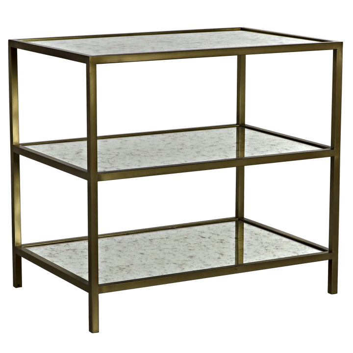 American Home Furniture | Noir - 3 Tier Side Table, Antique Brass and Antique Mirror