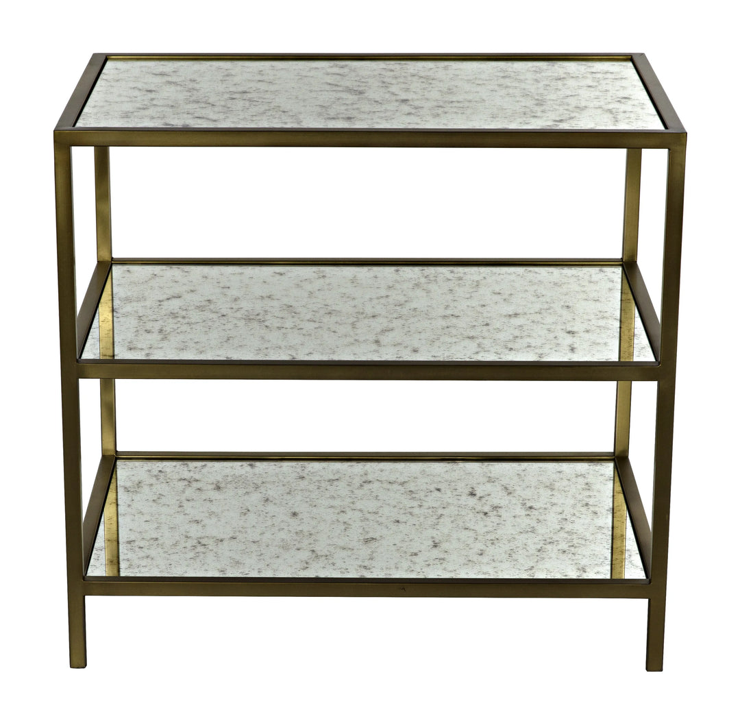 American Home Furniture | Noir - 3 Tier Side Table, Antique Brass and Antique Mirror