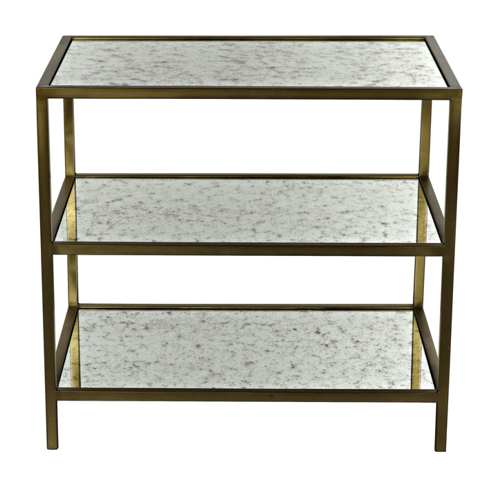 American Home Furniture | Noir - 3 Tier Side Table, Antique Brass and Antique Mirror