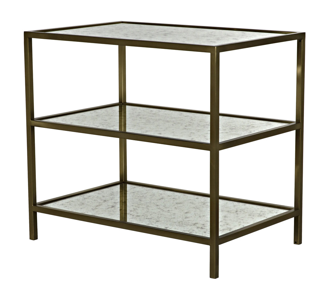 American Home Furniture | Noir - 3 Tier Side Table, Antique Brass and Antique Mirror