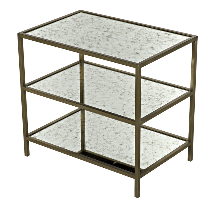 American Home Furniture | Noir - 3 Tier Side Table, Antique Brass and Antique Mirror