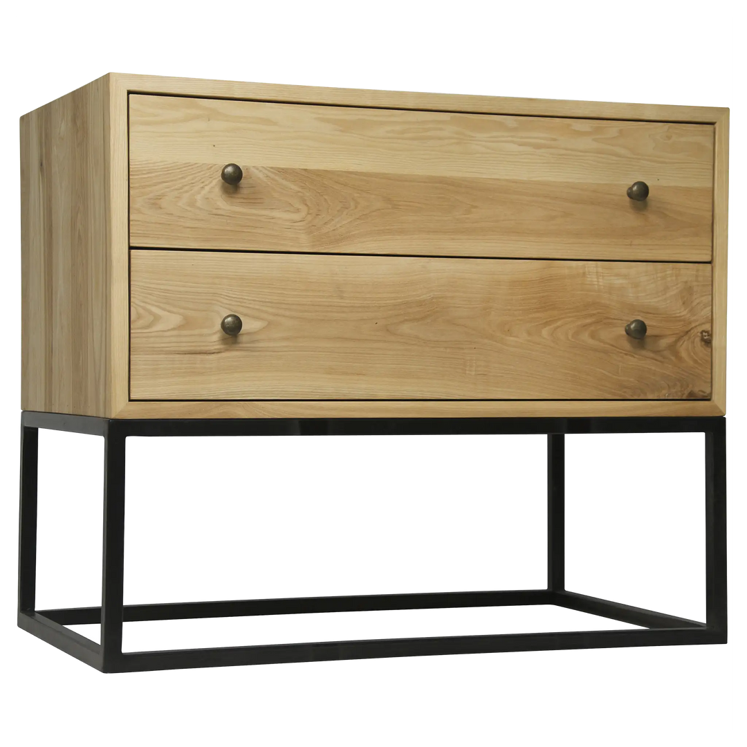 American Home Furniture | Noir - Downtown Side Table, Elm and Black Steel