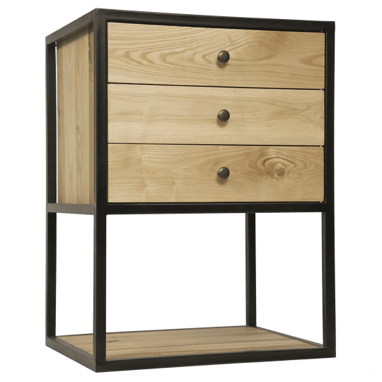 Noir Pearce Side Table, Elm and Black Steel ACCENT TABLES