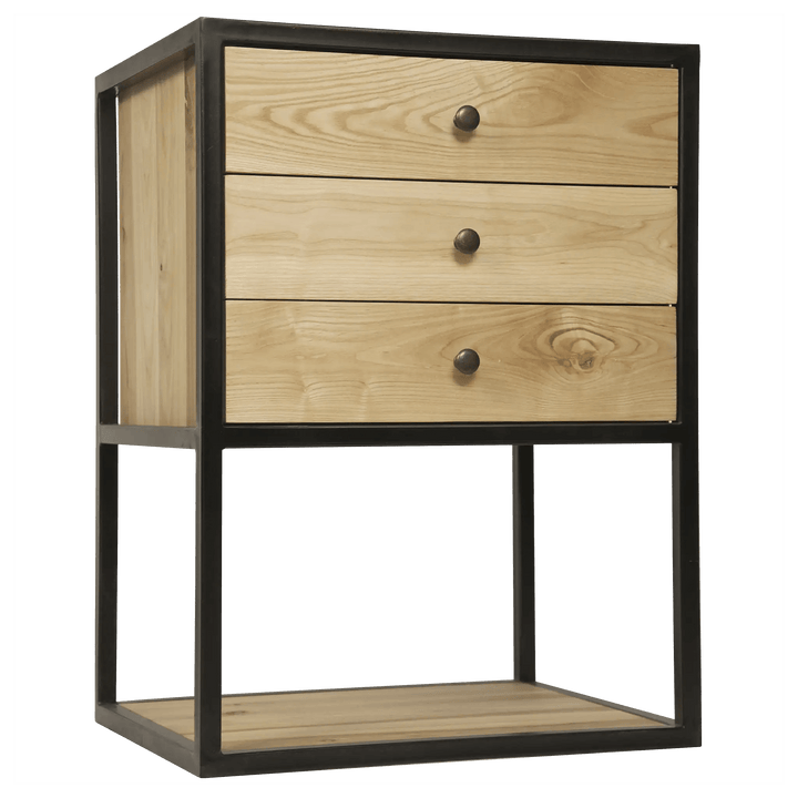 Noir Pearce Side Table, Elm and Black Steel ACCENT TABLES